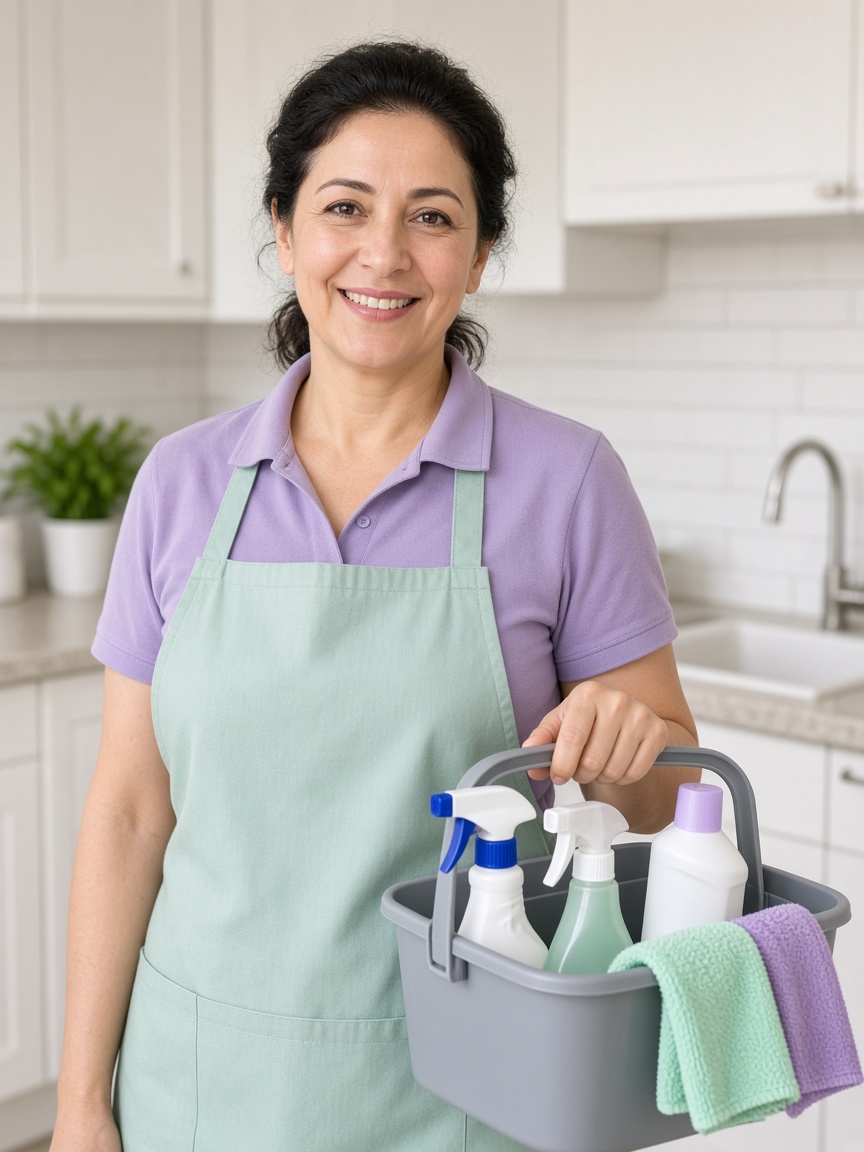 Lavanta Temizlik ekip başı ablamız kovası ve beziyle